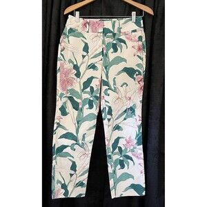 Ann Taylor Factory Ivory & Pink & Green Floral Chino Twill Pants Size 2 Curvy
